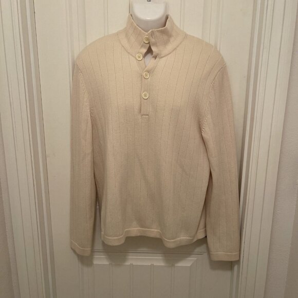 Banana Republic Other - Banana Republic 1/4 Button Mock Neck Sweater Mens L Italian Yarn Merino Wool Tan